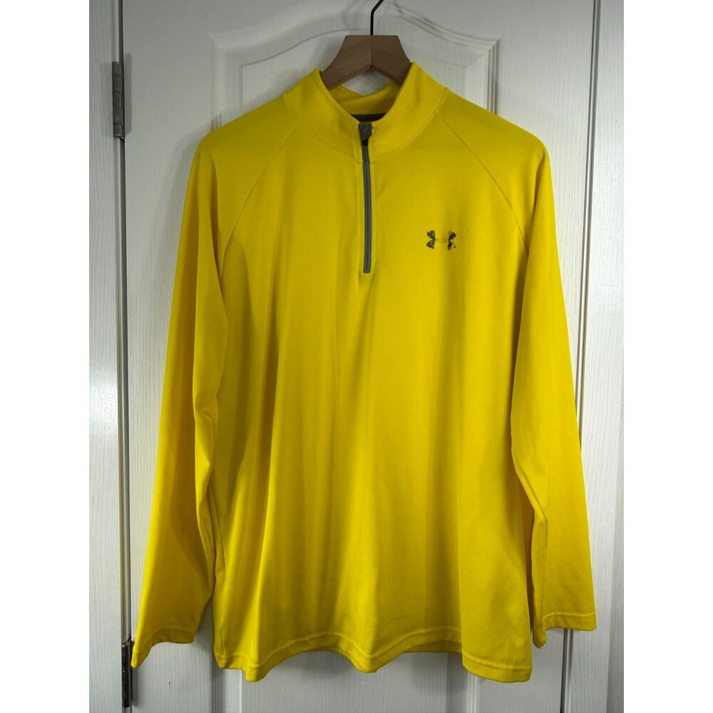 Under Armour Mens Large Yellow 1/4 Zip Pullover Long Sleeve Shirt